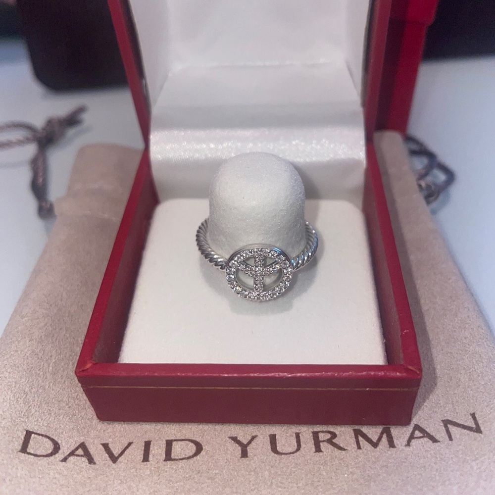David Yurman peace sign ring with diamonds